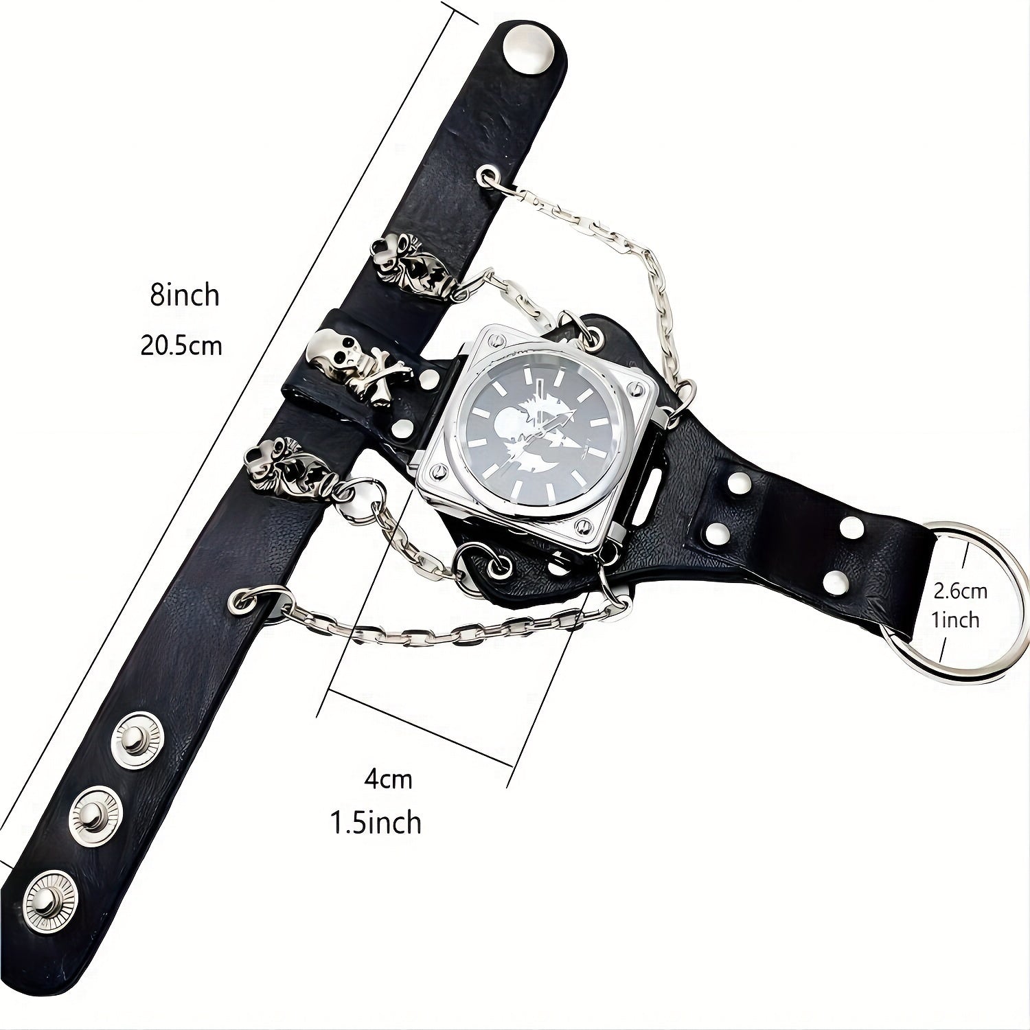 Gothic Punk Anime Skull Square Quartz Watch with Leather Bracelet for Halloween