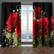Red Rose Themed Curtains for Privacy and Decoration, Translucent, Romantic Style