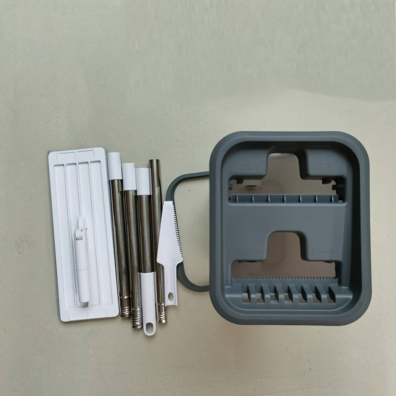 "Yassi Mop va Chelak To'plami - Mustahkam Integratsiyalangan Matodan Foydalanish - Qo'l Bilan Tozalash, Qayta Tozalash va Supurish uchun - Yashash Xonasi va Yotoqxona uchun - Samarali Tozalash uchun Oson Siqish Tizimi"