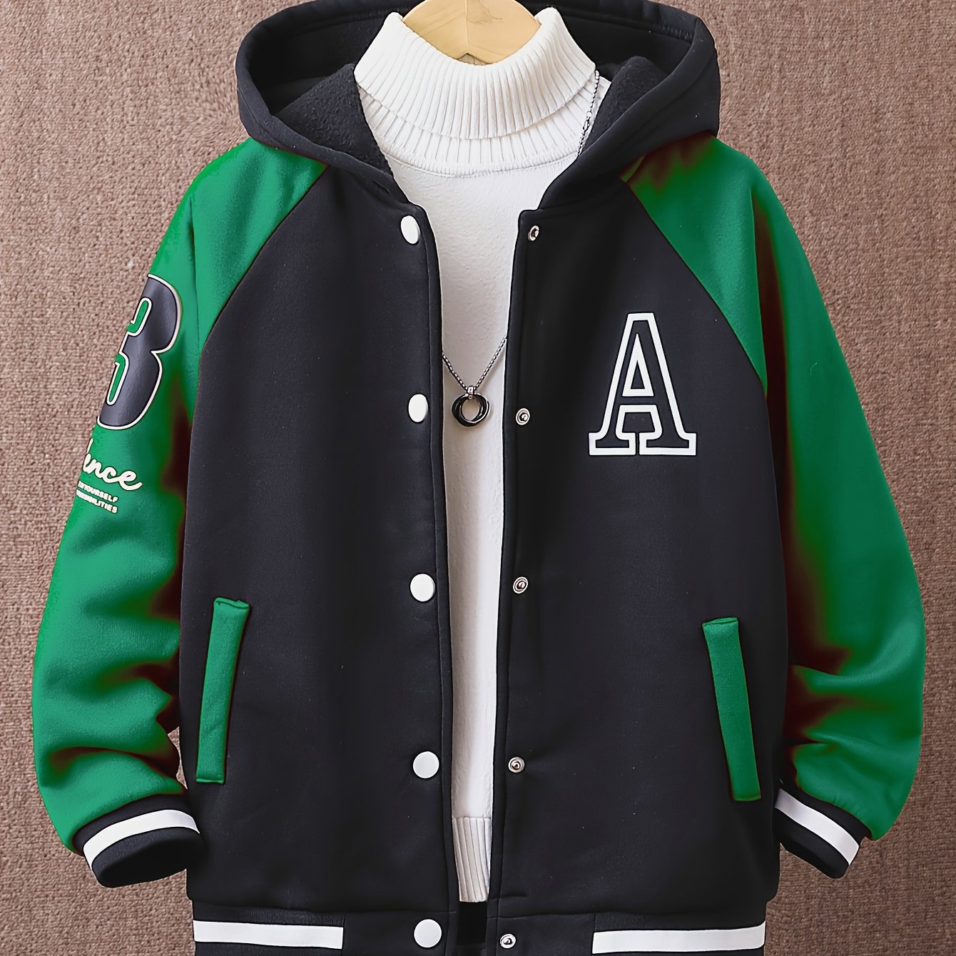 Boys Hoodie Color Block Long Sleeve Fall Winter Casual Polyester with "A" Print