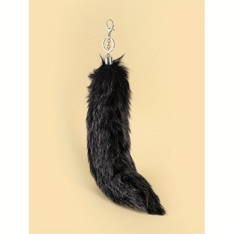 Llavero de cola de zorro falso grande para mujer, accesorio decorativo de bolso de peluche de franela