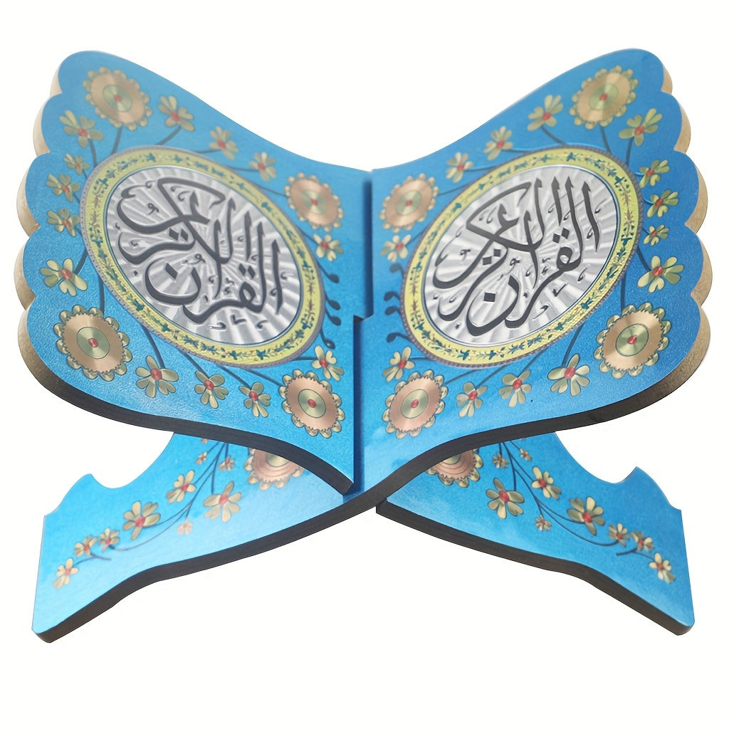 Soporte de libro de oración de madera para Quran y Biblia, altura ajustable, patrón decorativo de mariposas y flores