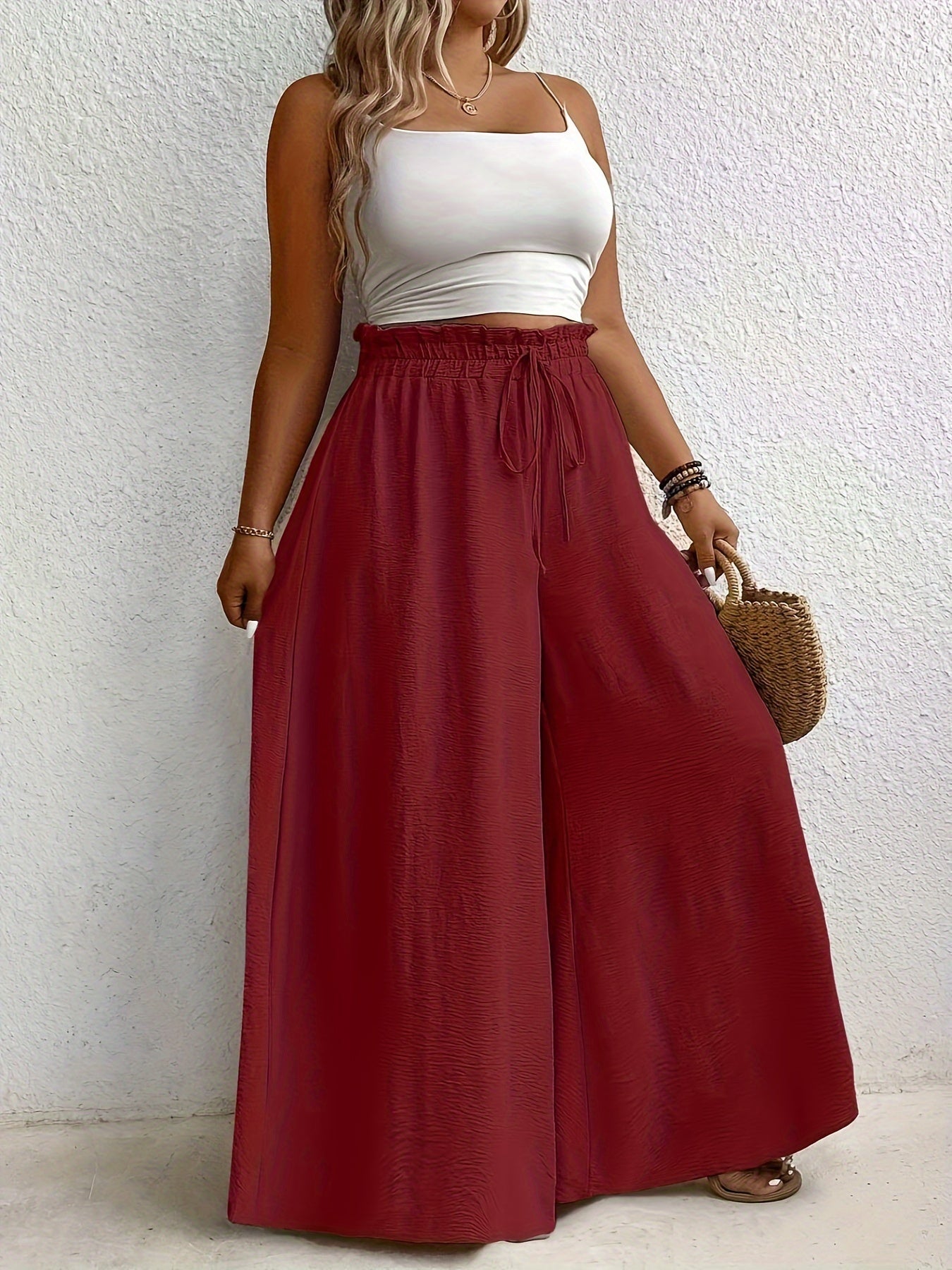 Women's Mustard Yellow Wide Leg Pants Polyester Casual Summer Comfortable