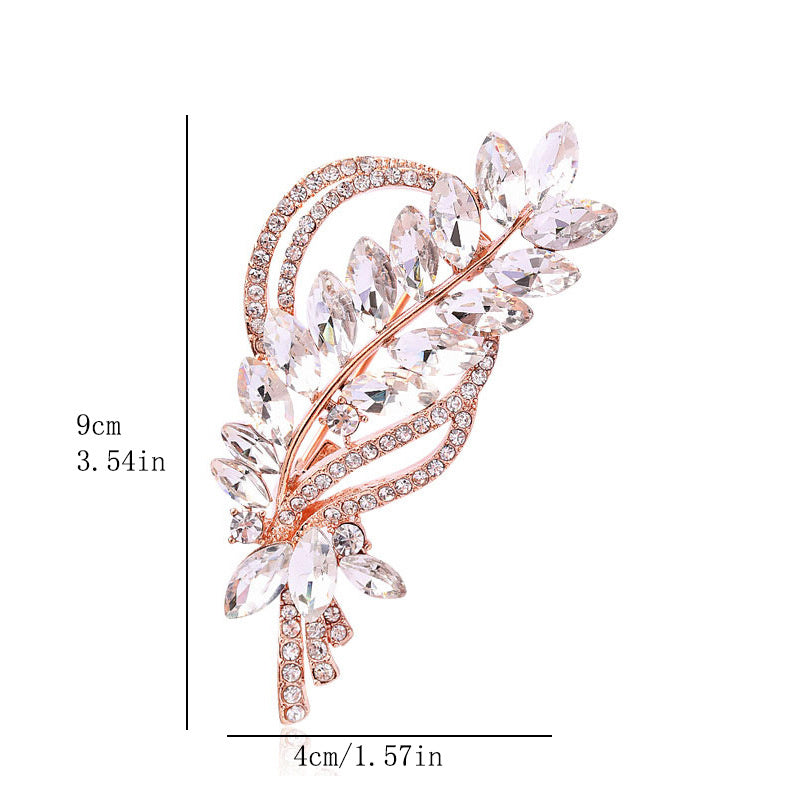 Rhinestone Leaf Brooch Pin for Dresses and Sweaters Elegant Jewelry