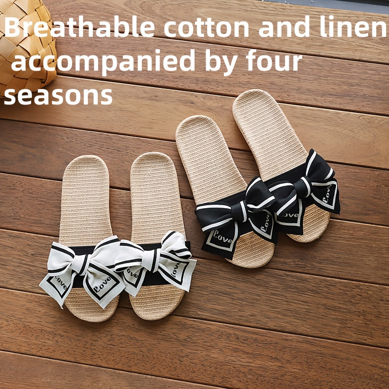 Women's Linen Bow Slippers with Platform Sole Indoor Outdoor