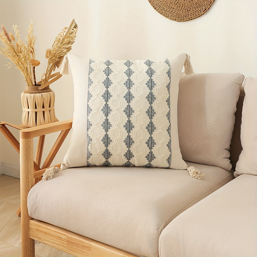 Bohemian Fringe Pillow Cover Geometric Pattern Orange Beige White Cushion Case for Sofa Decor