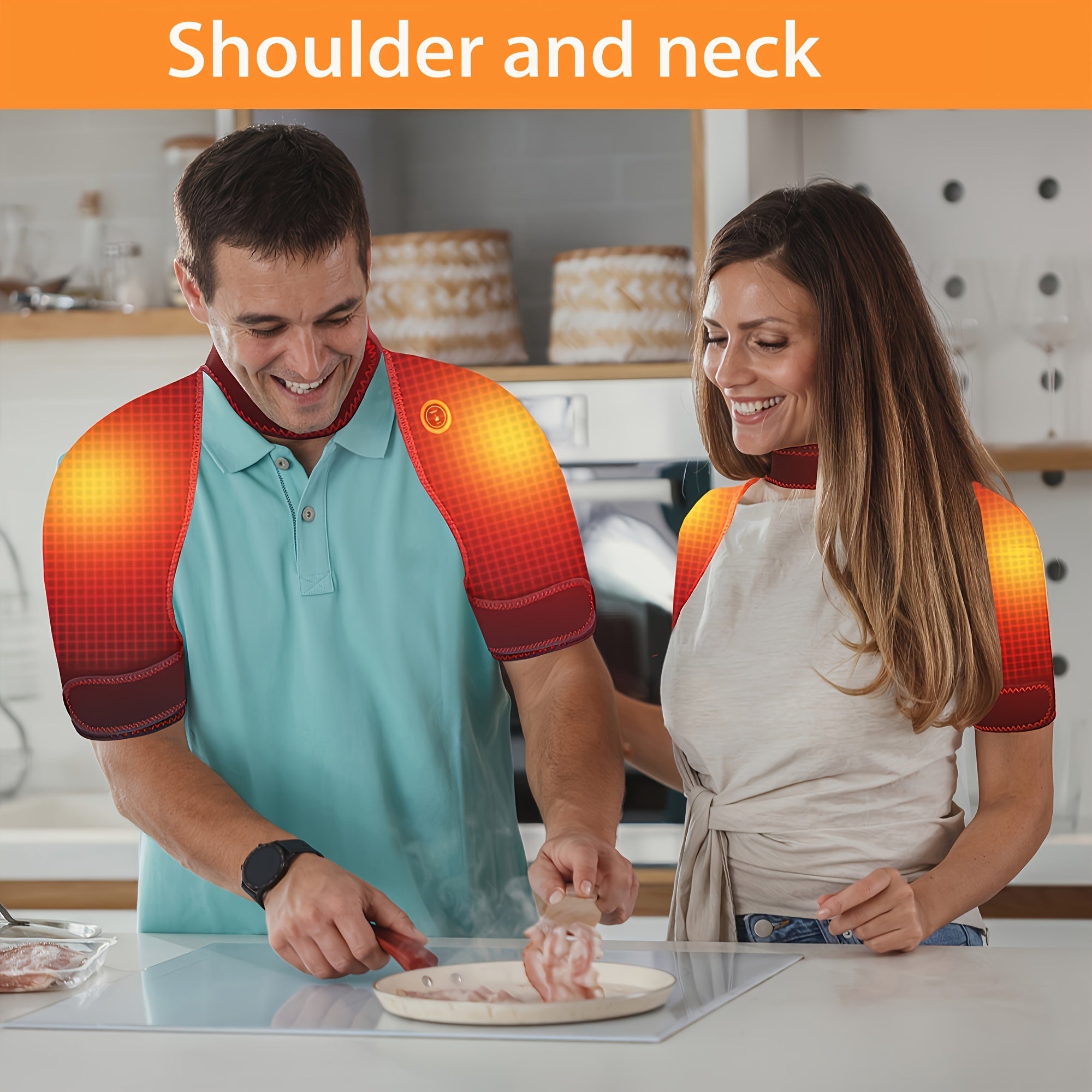 Unisex USB Heated Neck and Shoulder Wrap Black Red Trim Adjustable Temperature