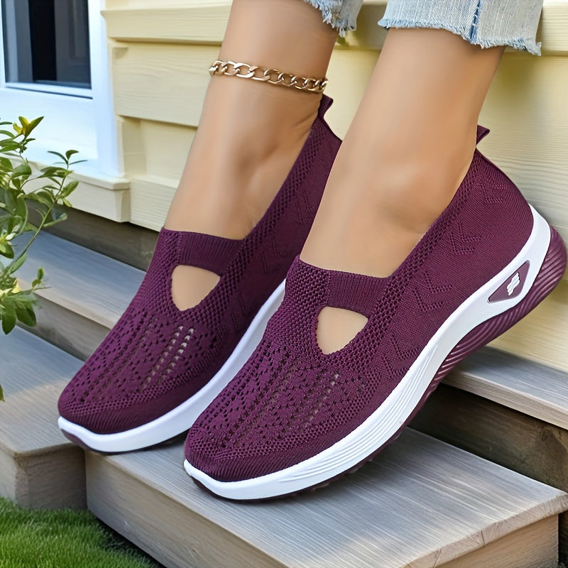 Zapatillas slip-on transpirables de malla para mujer, flats casuales tipo ballet en negro