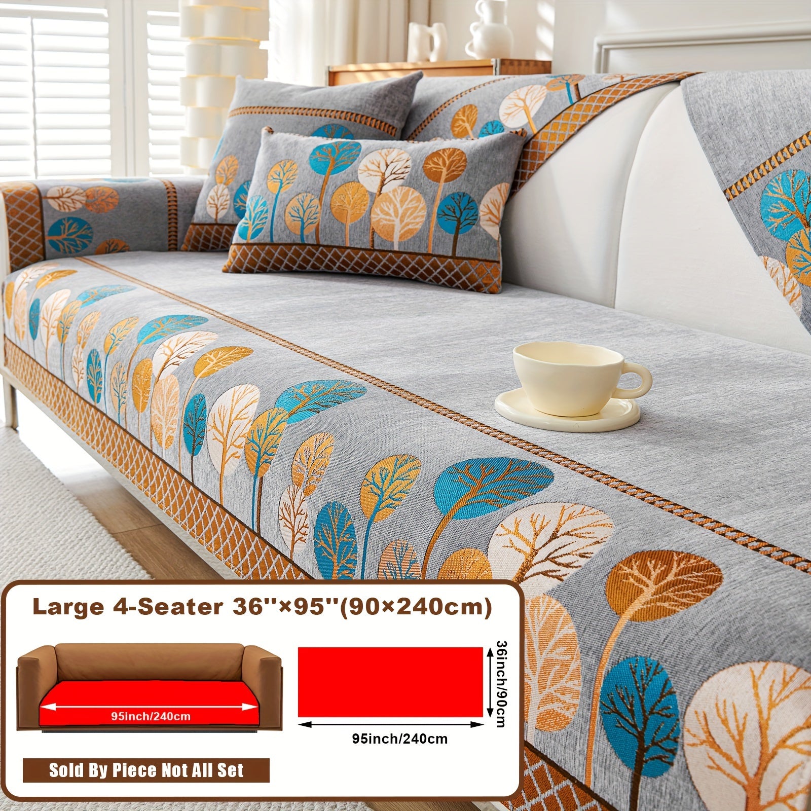 Boho Chic Jacquard Chenille Sofasi Qoplamasi Oygʻon Daraxt Mavzusi Boshqalar uchun Yoqimli Qattiq Yuvilishi Oʻz-oʻzidan yopishmaydigan Bardoshli Qalinlashtirilgan 4 oʻrindiqli kresloni mos keladi