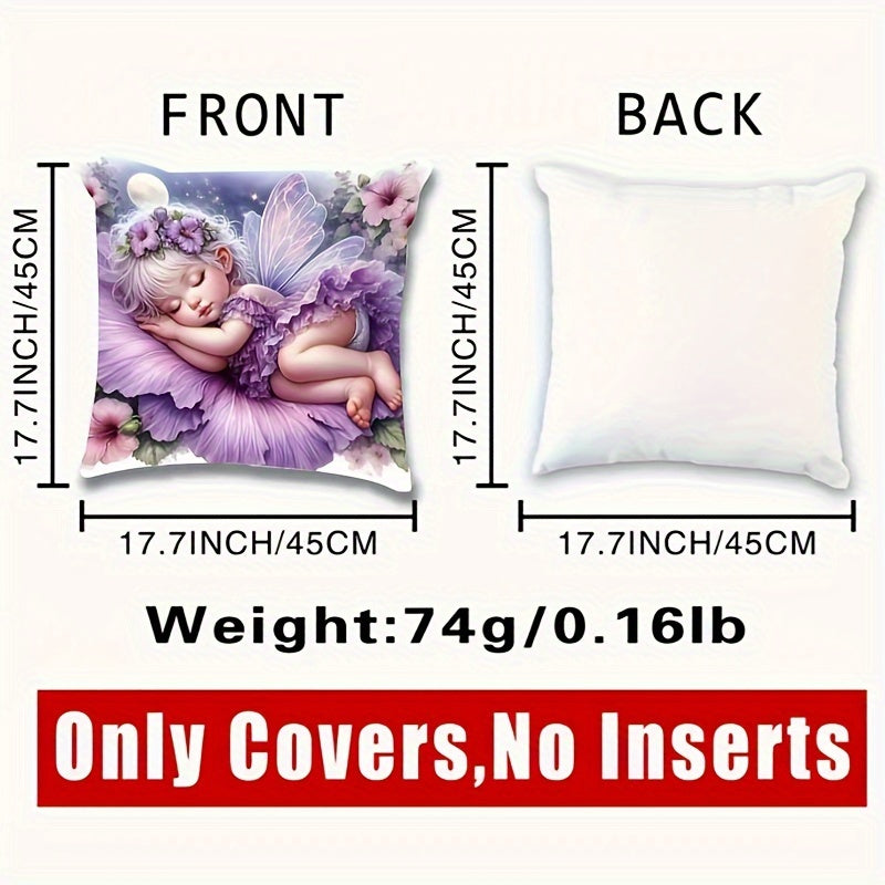 Angel Girl Plush Pillowcase Fairy Tale Design Sleeping Fairy Floral Starry Night Soft Bedroom Decor
