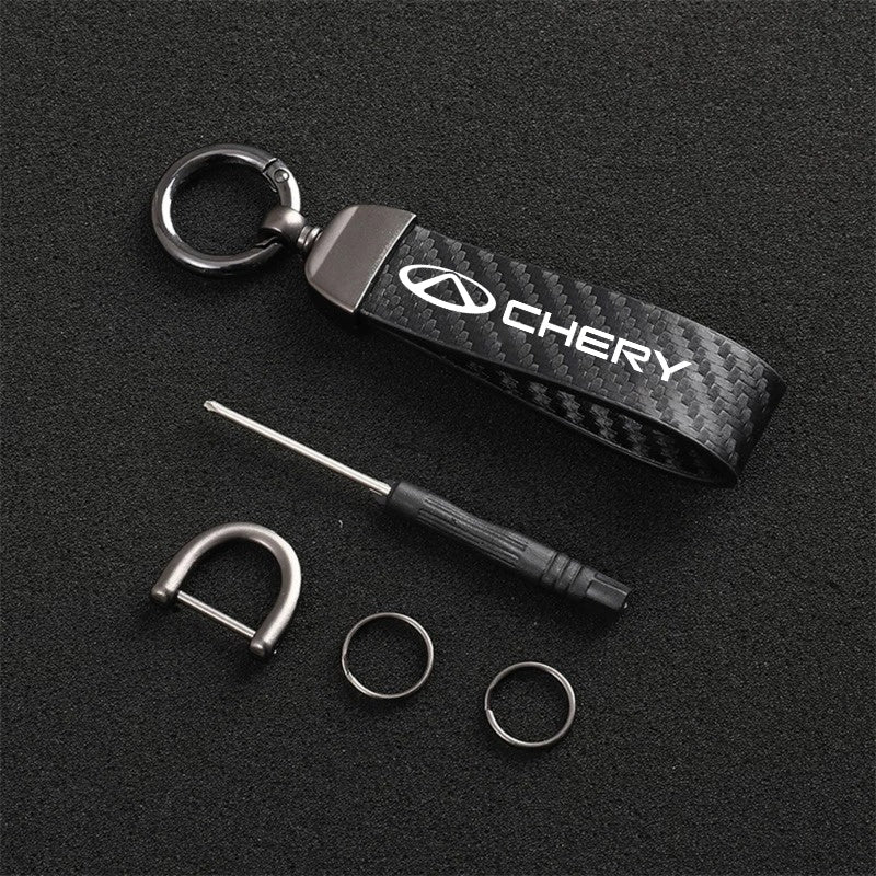 Car Keychain Carbon Fiber Texture Faux Leather Durable Stylish Car Accessory