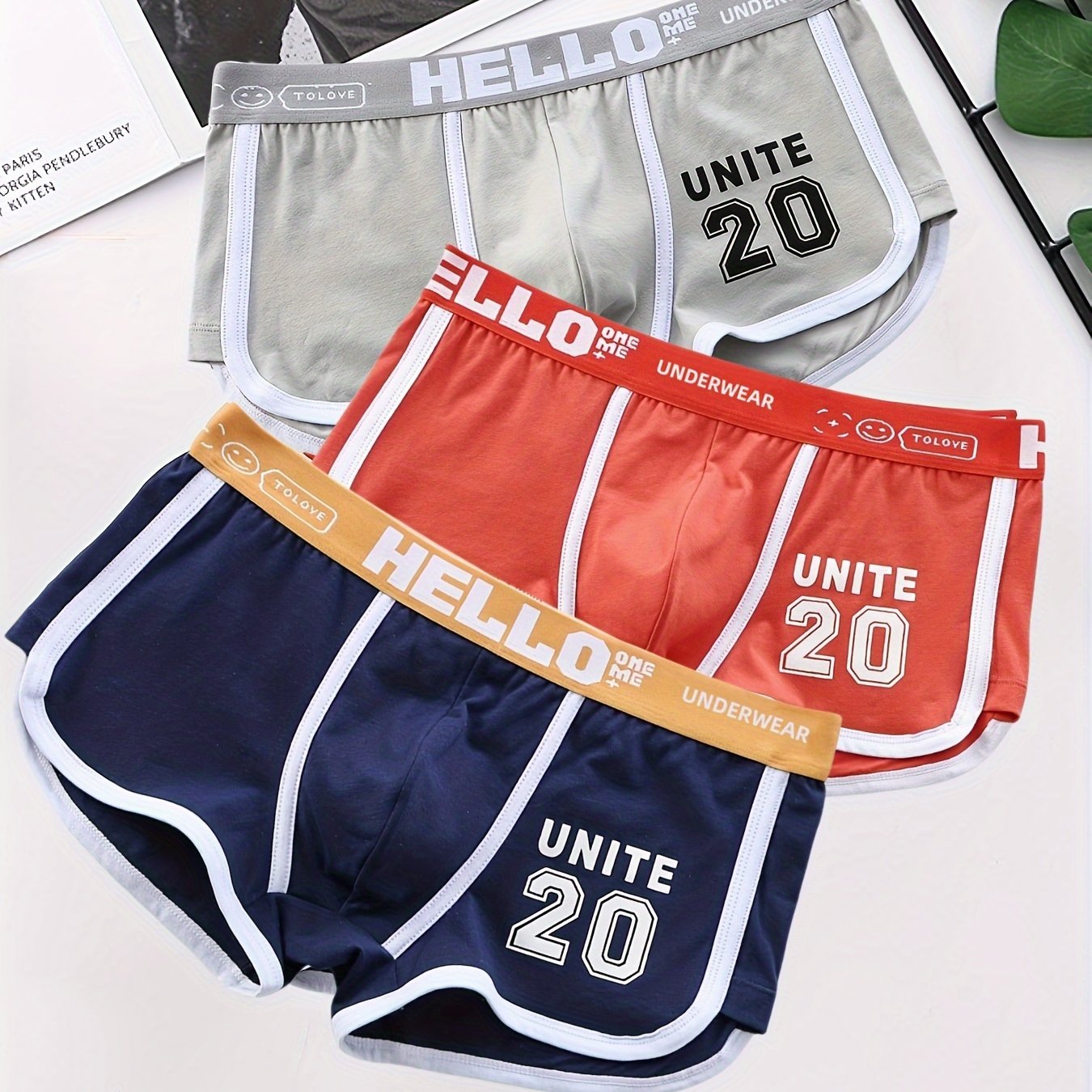 Men's Cotton Boxers Briefs Mid-Waist Breathable Solid Color 3-Pack