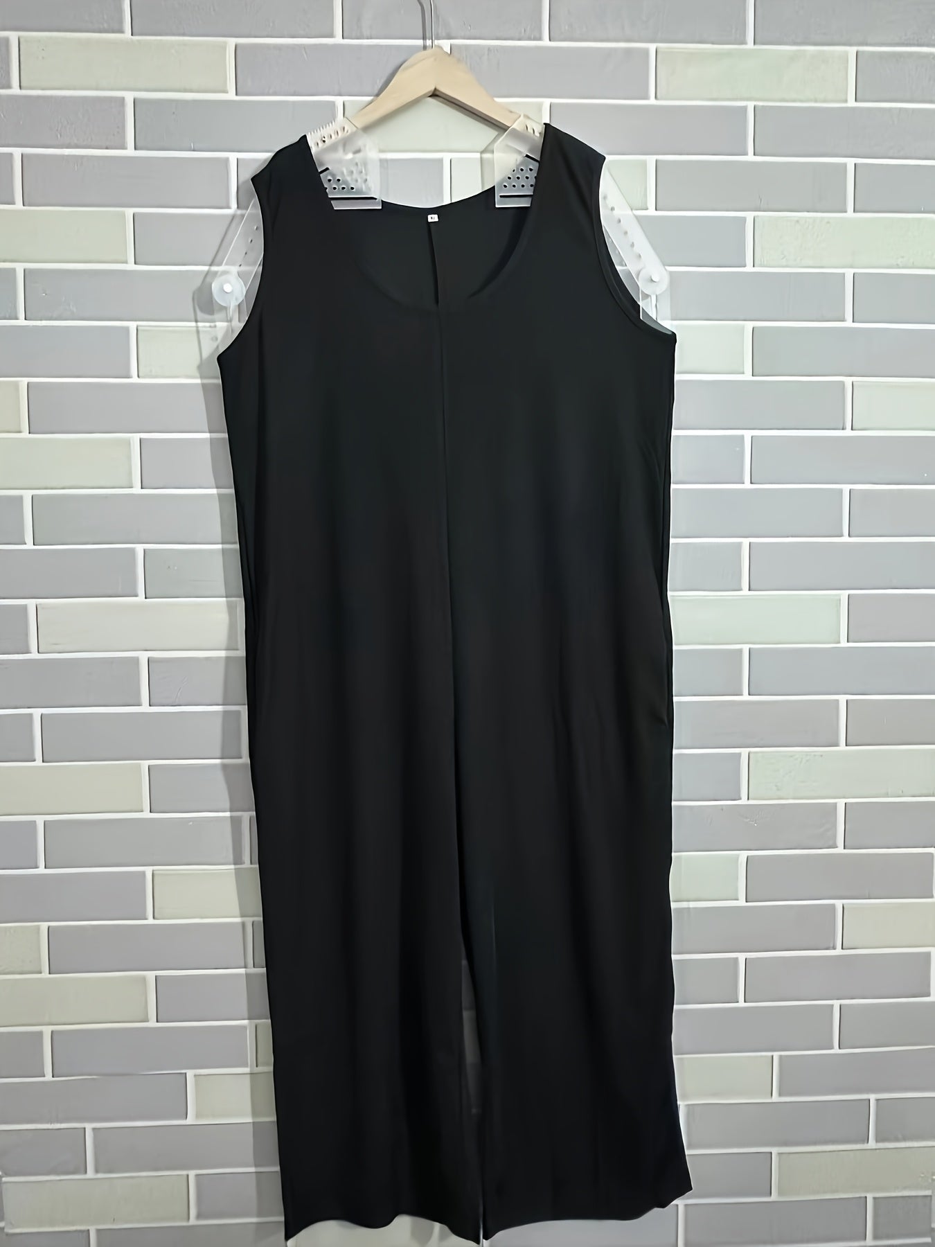 Pantalones de mujer con escote en V profundo sin mangas de cintura alta con bolsillos, talla grande, color sólido, primavera verano