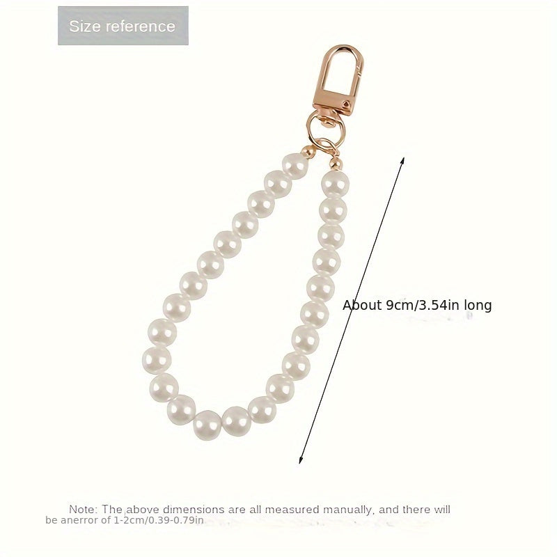 Women's Pearl Keychain Glass Bead Bag Charm with Gold Clasp