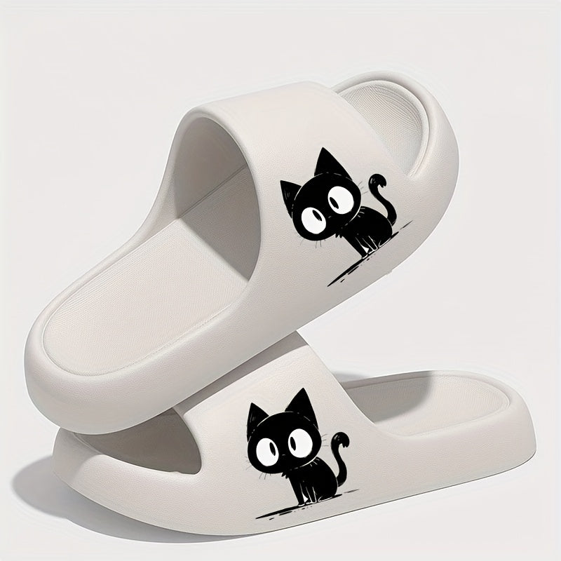 Women’s EVA Cat Slides, Comfortable Cartoon Black Cat Sandals