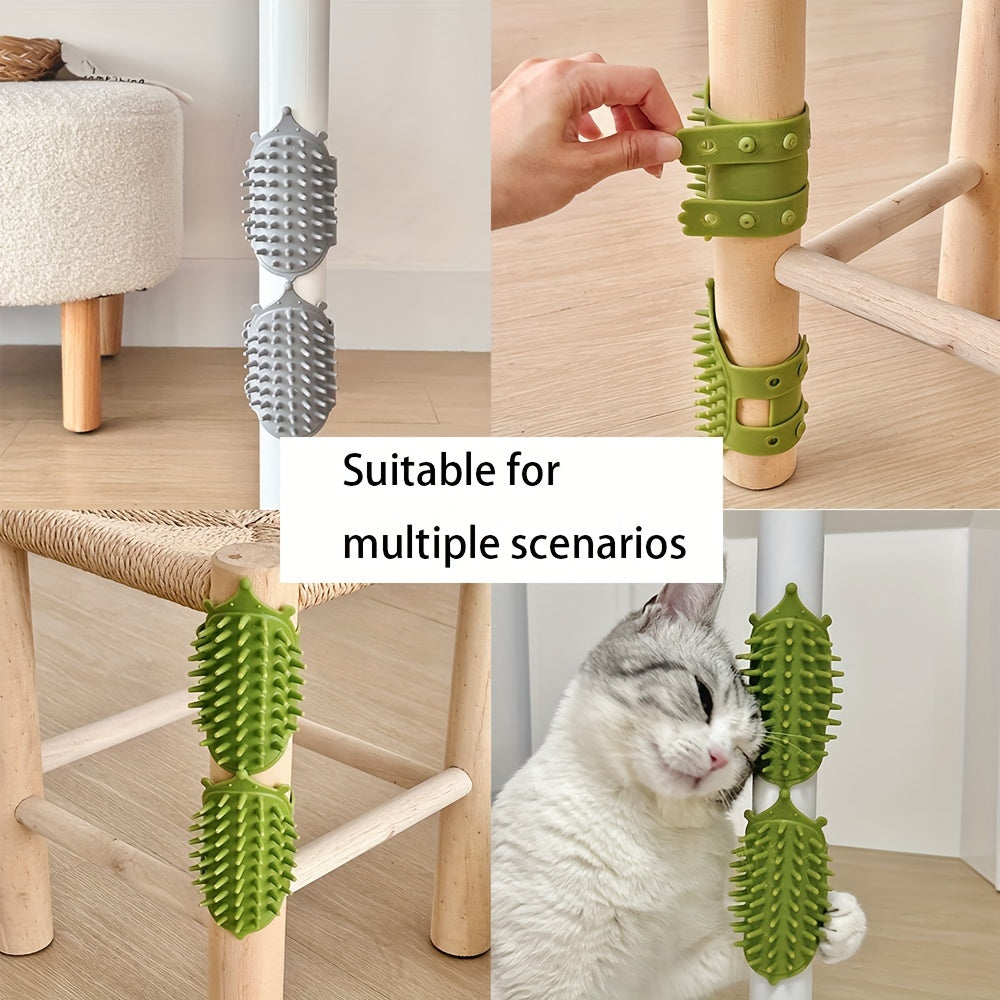 Rubber Self-Grooming Cat Scratcher Wall Mount with Flexible Bristles for Fur Removal