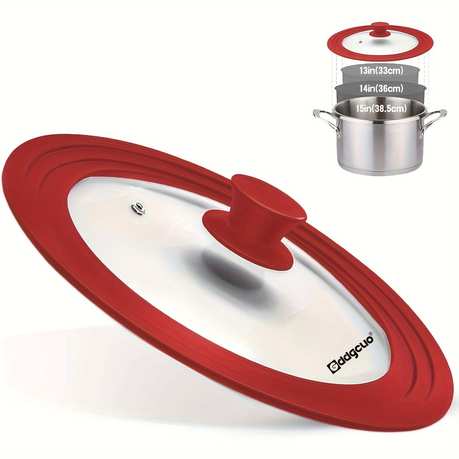 Silicone Edge Pot Lid 33-38cm BPA-Free Tempered Glass Red Grey