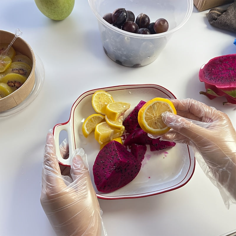 100/200pcs Transparent Waterproof TPE Disposable Gloves Non-Latex Slip-Resistant for Kitchen Tattoo Hair Dyeing Pet Grooming