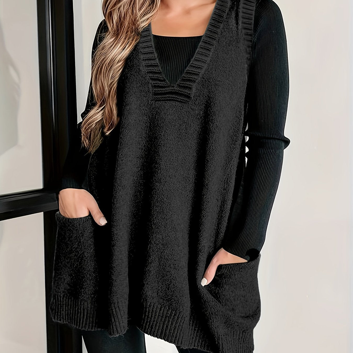 Plus Size Women Knit Sweater Vest Casual V Neck Sleeveless Fall Winter