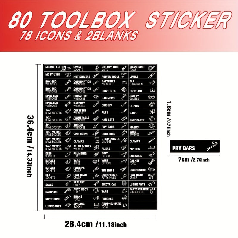80 Pieces Toolbox Label Stickers Set for Steel Tool Boxes Large Easy Read