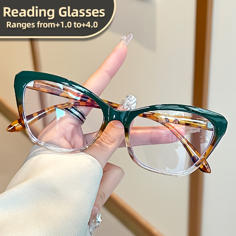 Women's Cat Eye Reading Glasses with Color Block Frame Lightweight PC Material for Reading and Computer Use