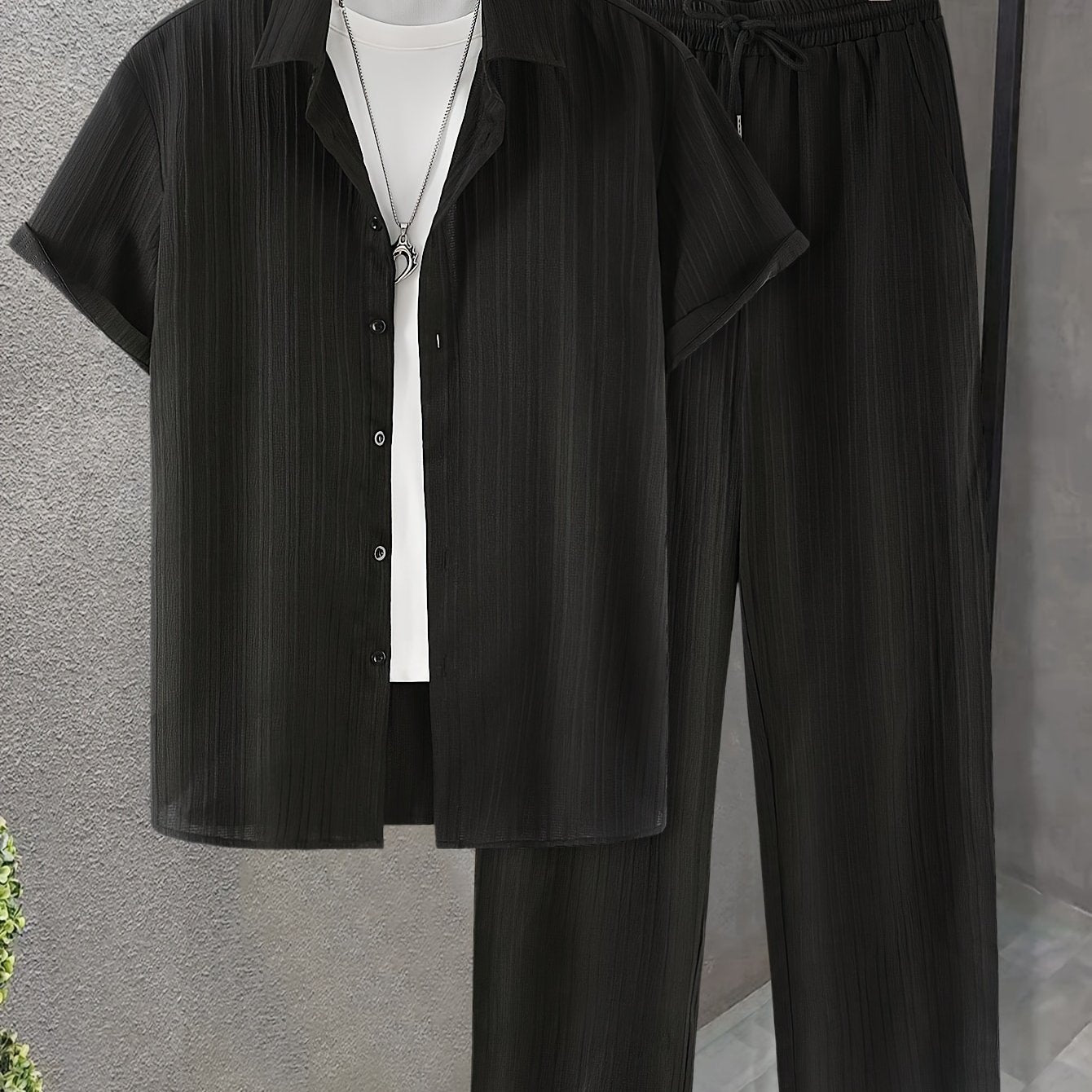 Men's Striped Polyester Pajama Set with Cardigan and Trousers for Casual Summer Wear