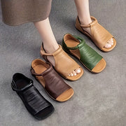 Women's Slip-On Flat Sandals Tan Open-Toe Ankle Strap Summer Shoes