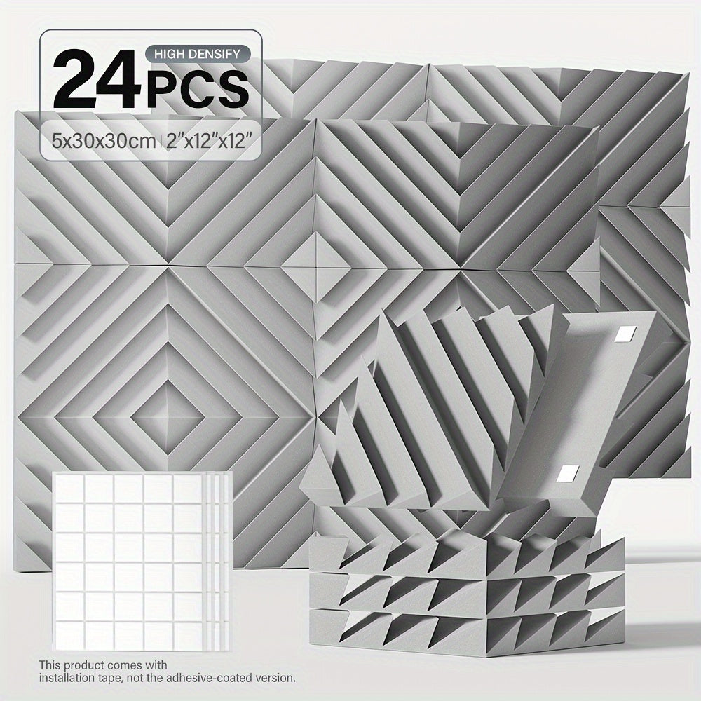 24pcs Acoustic Foam Panels 12x12 Inch Soundproofing Tiles for Studio Home Office Black Grey White