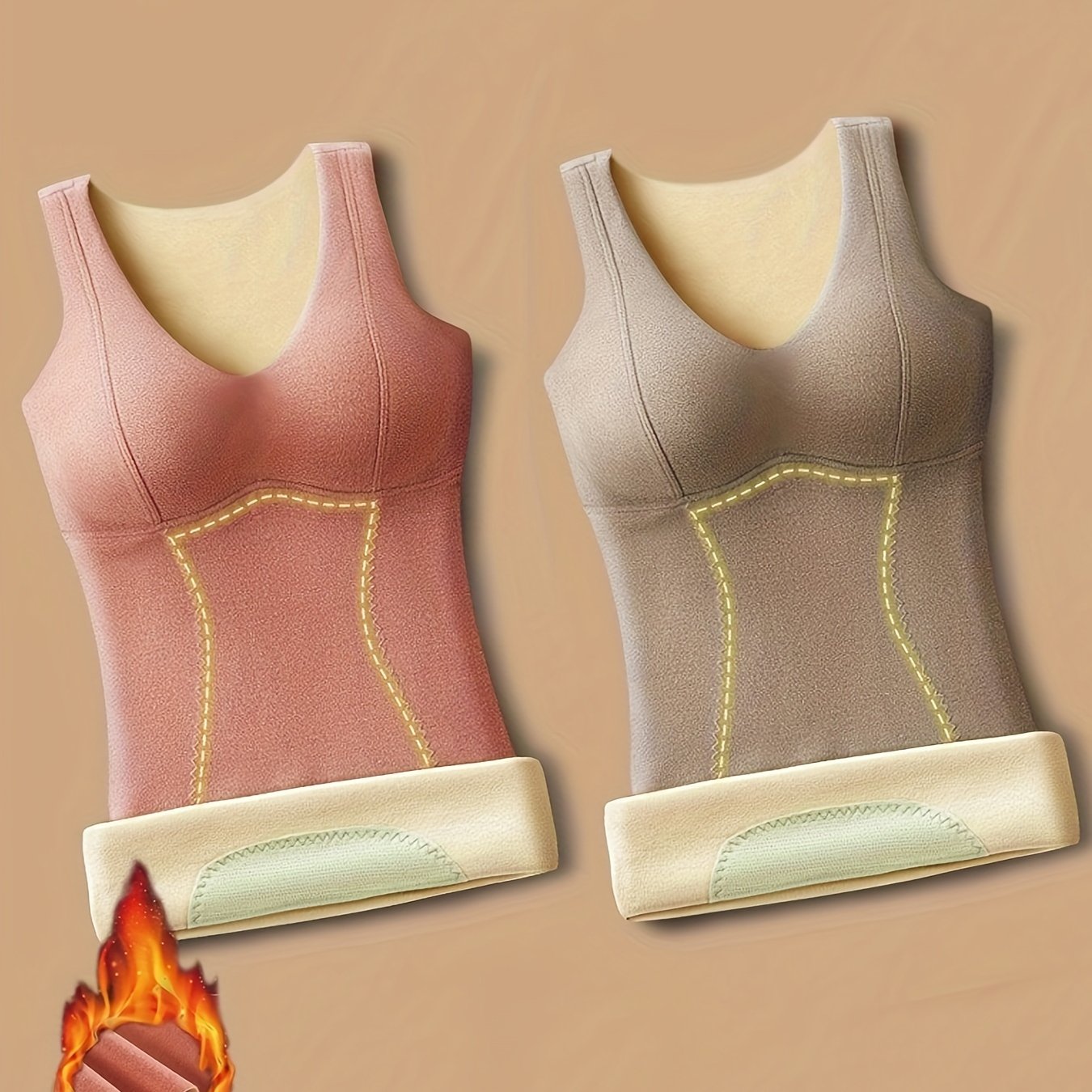 Conjunto de camisetas térmicas para mujer en verde claro y rosa púrpura ajustado, cuello redondo, para otoño e invierno, para capas