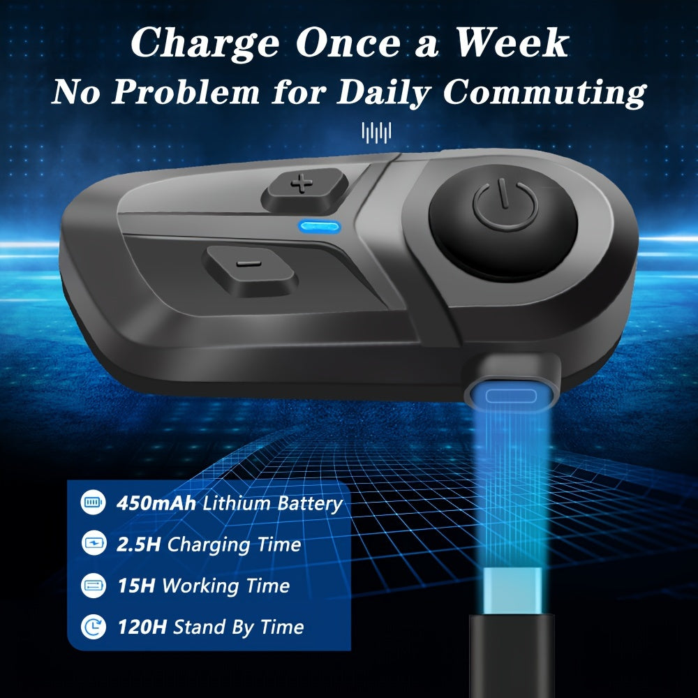 Motorcycle Wireless Helmet Headset Black Blue Stereo Hands-Free Calling