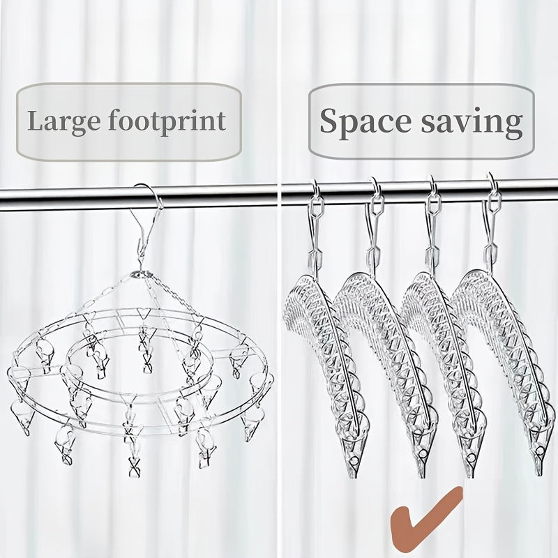 Estante de secado de acero inoxidable con clips de bloqueo para calcetines y ropa interior, ahorro de espacio, 10 o 20 clips