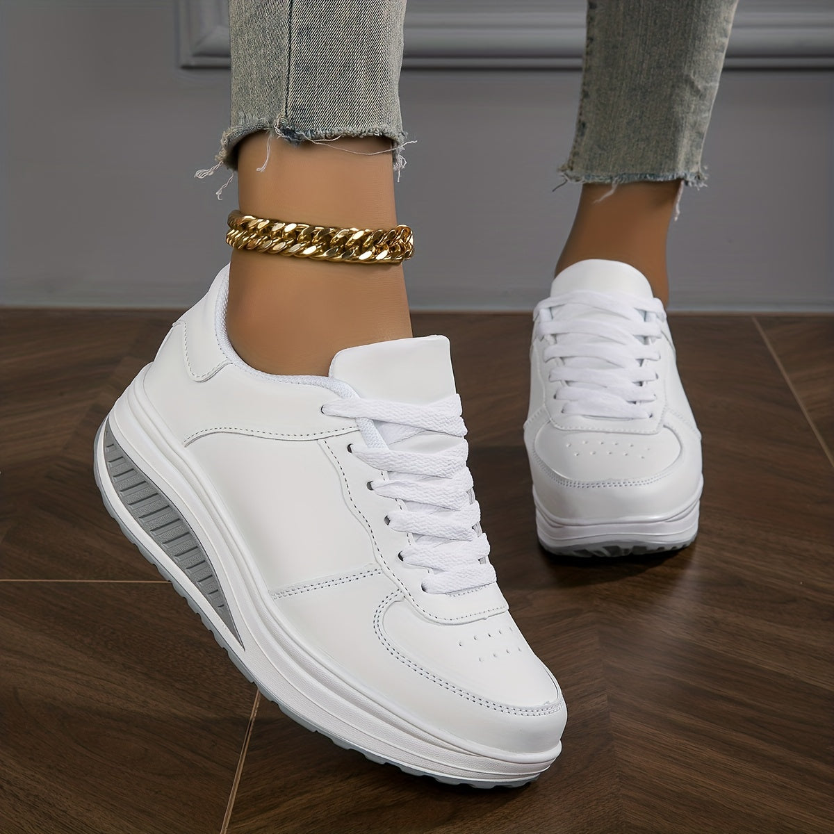 Women's Casual Rocker Sneakers Breathable Non-Slip Brown White Soles