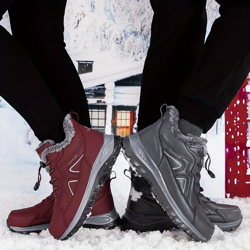 Women's Fleece-Lined Slip-On Hiking Boots Maroon Casual Outdoor