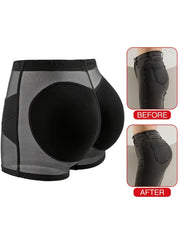 Women's Mesh Padded Control Panties Shorts for Lifted Backside Solid Color High Support