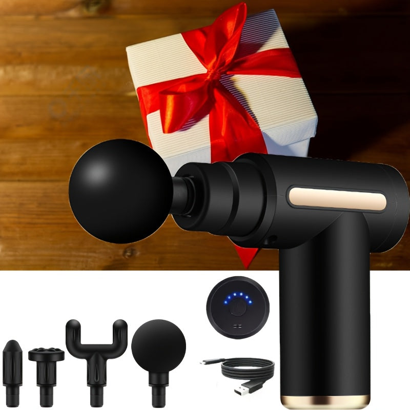 Pistola de masaje facial recargable USB de 6 velocidades con 4 accesorios, mini portátil para alivio corporal