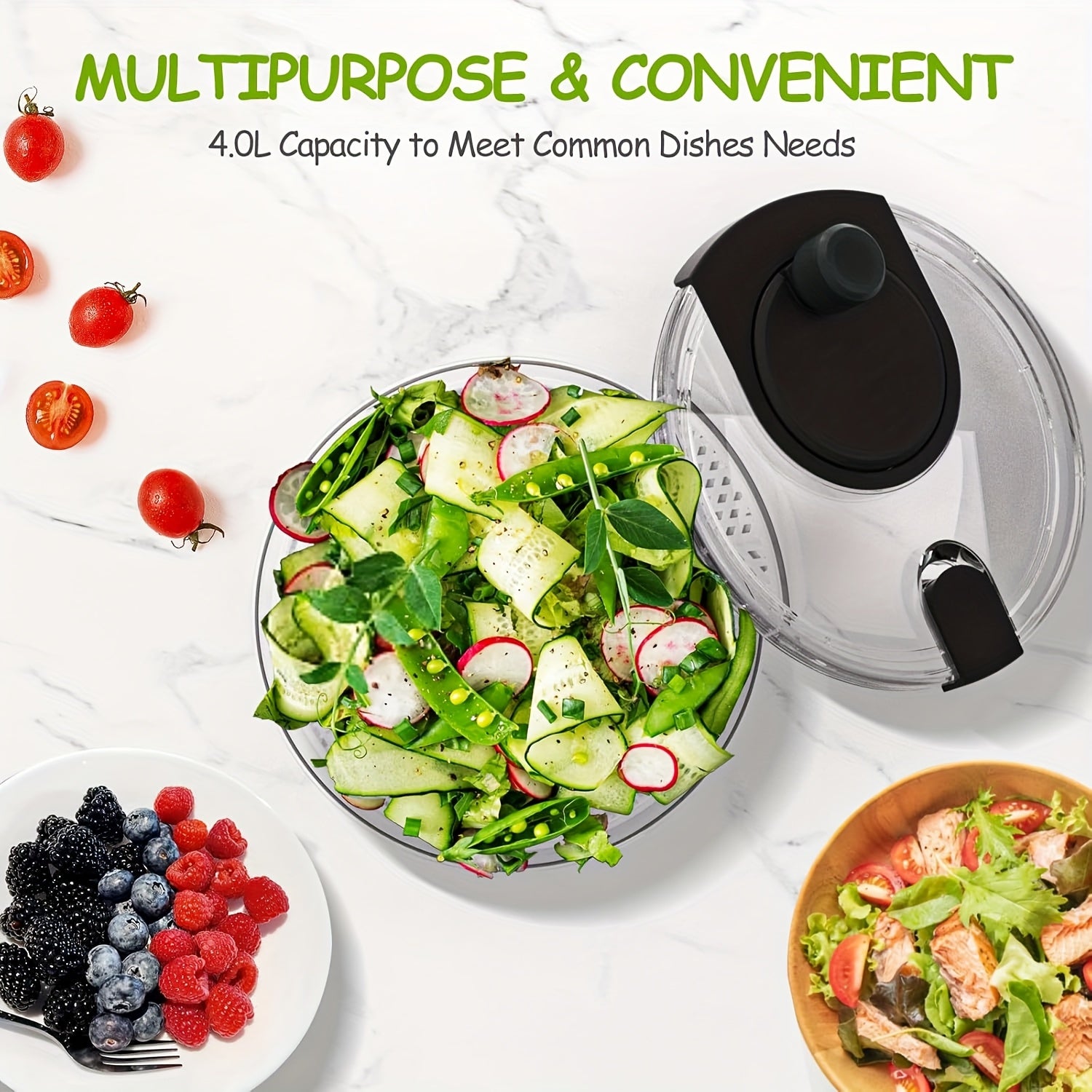 4L Salad Spinner White Double Drainage Holes for Greens Fruits Vegetables