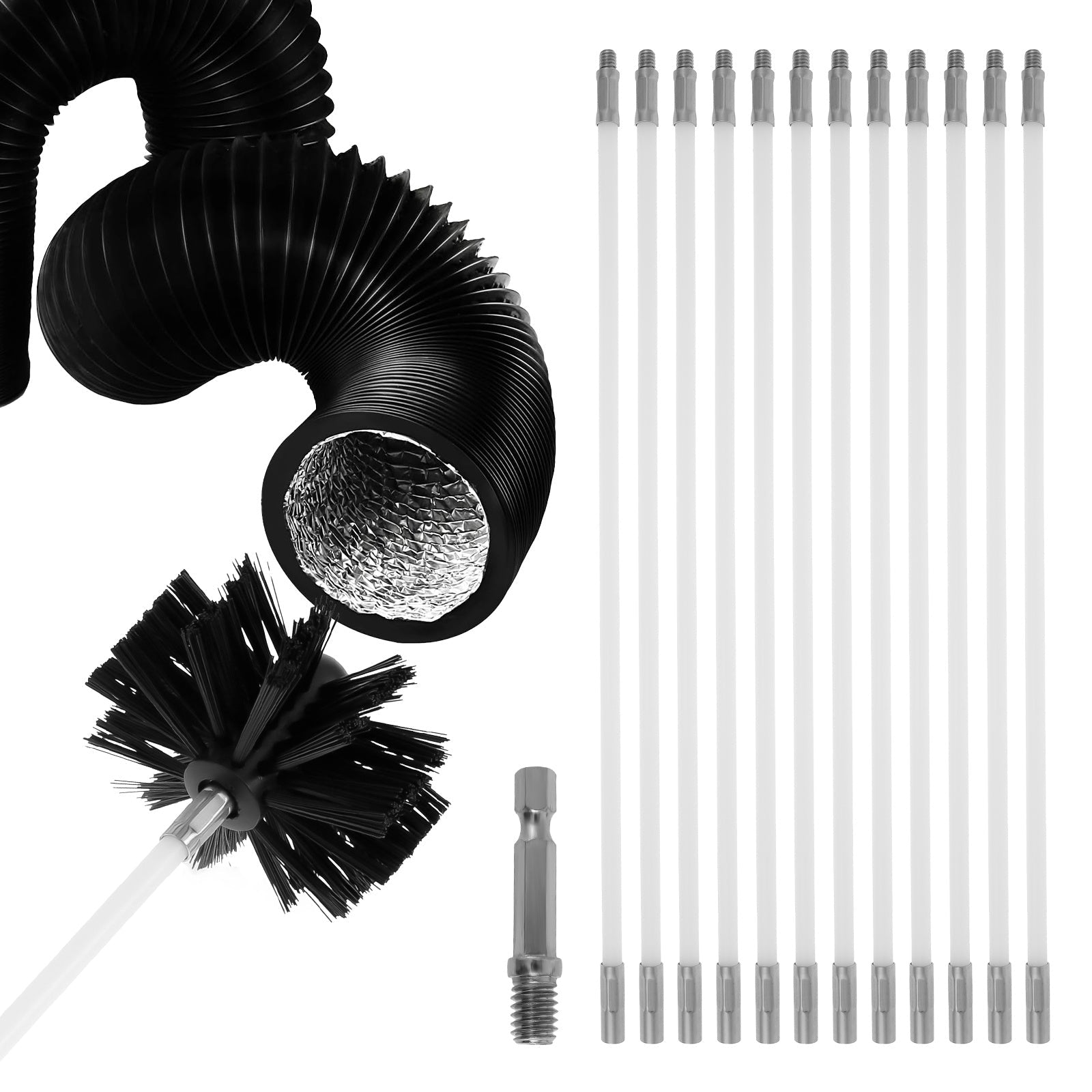 Flexible Chimney Sweep Kit 14 Pieces Nylon Brushes Heat-Resistant Dryer Vent Duct Cleaning