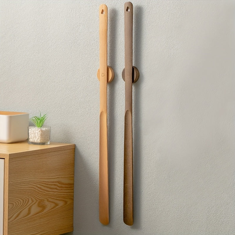 Unisex Solid Wood Shoe Horn with Long Handle for Elderly and Pregnant Women