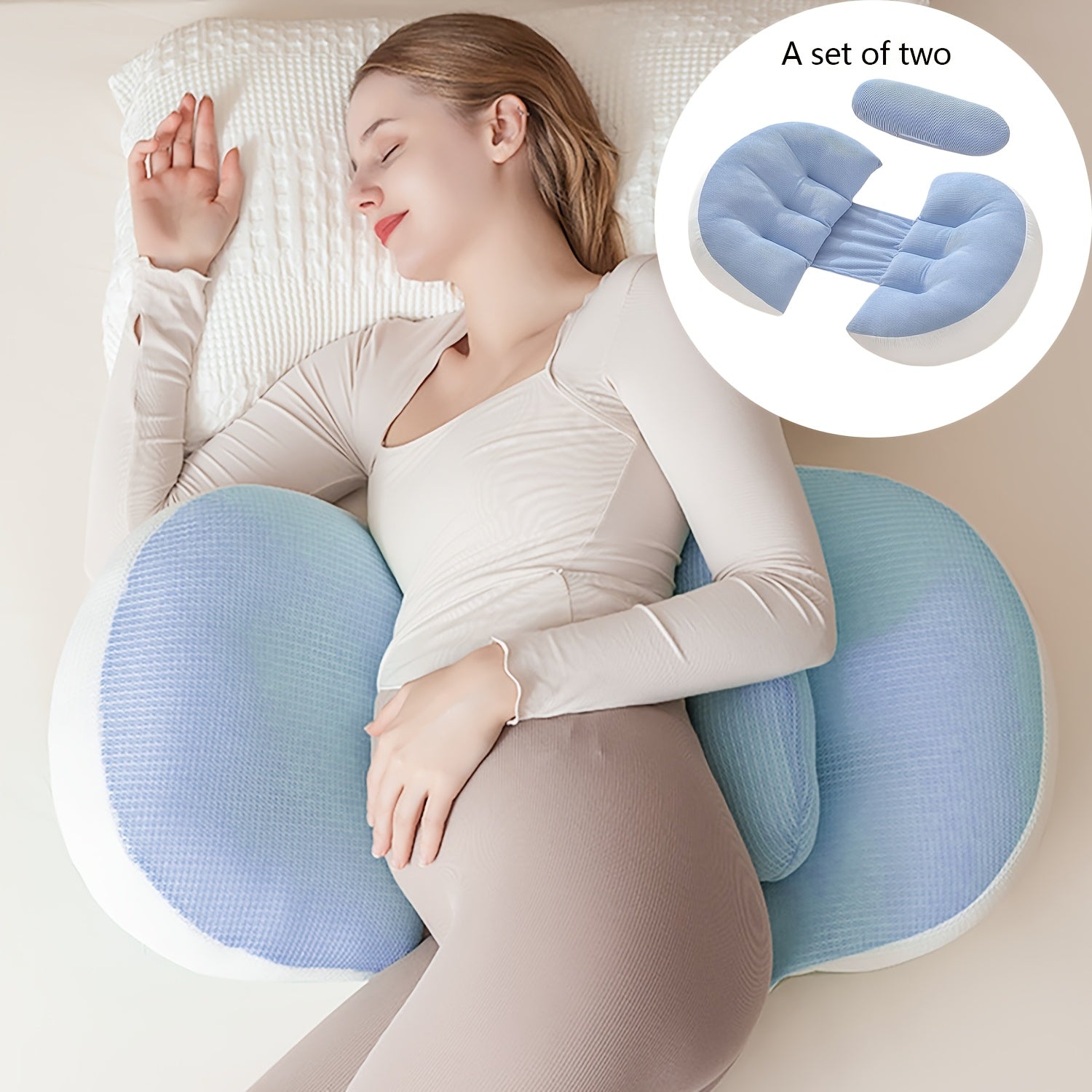 Pregnancy Support Pillow U-Shaped Lumbar Adjustable Breathable Removable Cover