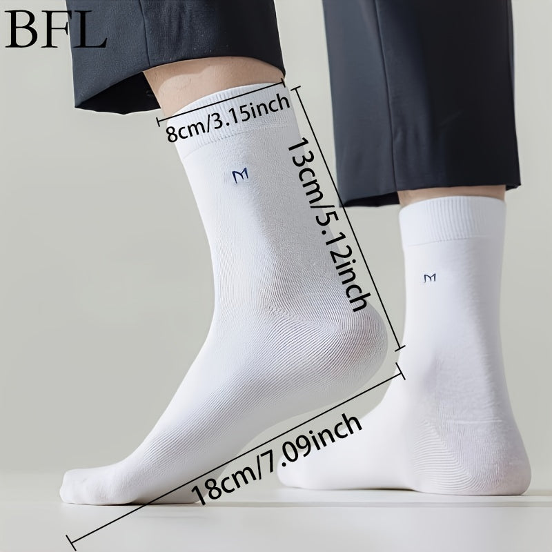 Men's Cotton Blend Crew Socks 10 Pairs Alphabet Pattern Machine Washable