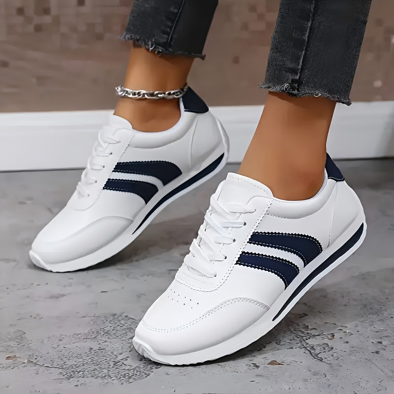 Women's Lightweight Casual Sneakers Non-Slip Lace-Up Shoes Blue and White