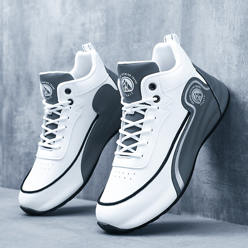 Erkaklar uchun klassik pastki krossovkalar, bog'ichli dizayn, yugurish uchun zarbani so'ruvchi va nafas oladigan, skeytbord uchun mustahkam qalin taglik, bir rangli grafik dizayn, dumaloq barmoq, sun'iy yuqori qism va