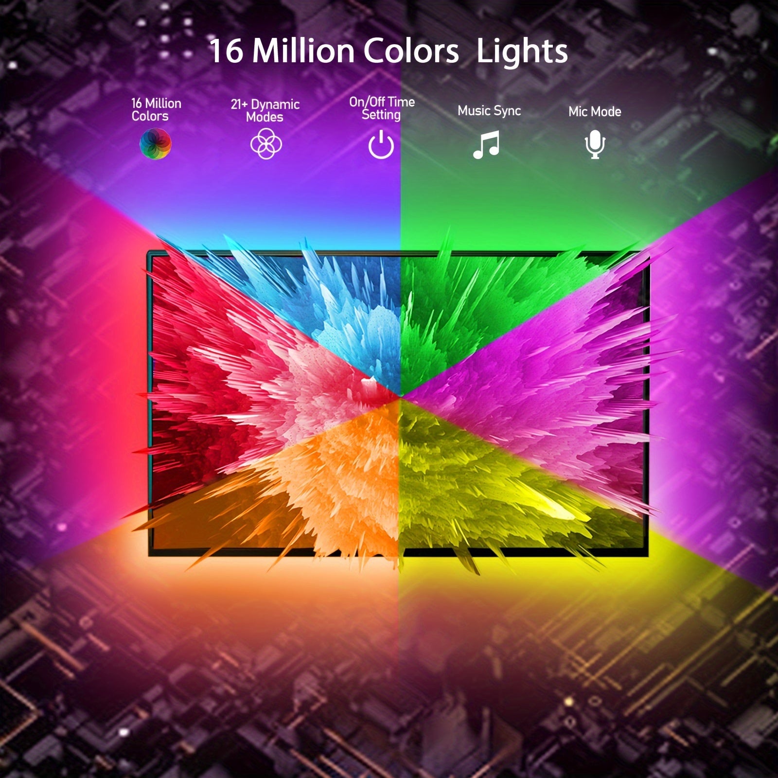 RGB LED TV Backlight Strip Dimmable Multi-Color USB Powered Remote App Control Indoor Lighting 2-5m