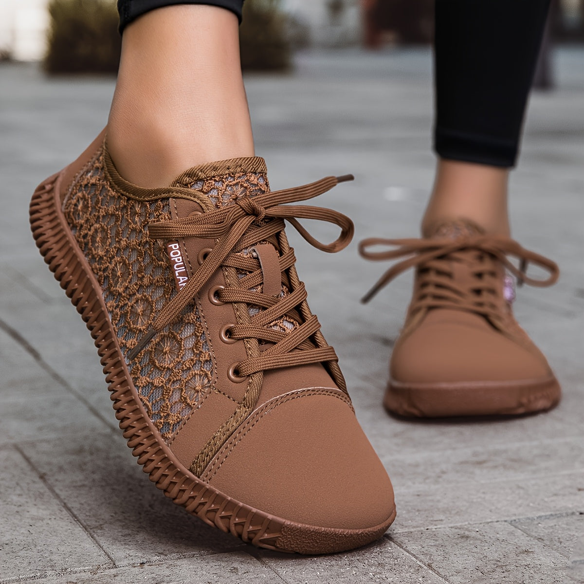 Women Spring/Summer Mesh Lace-Up Sneakers Wide Fit Breathable Rubber Sole