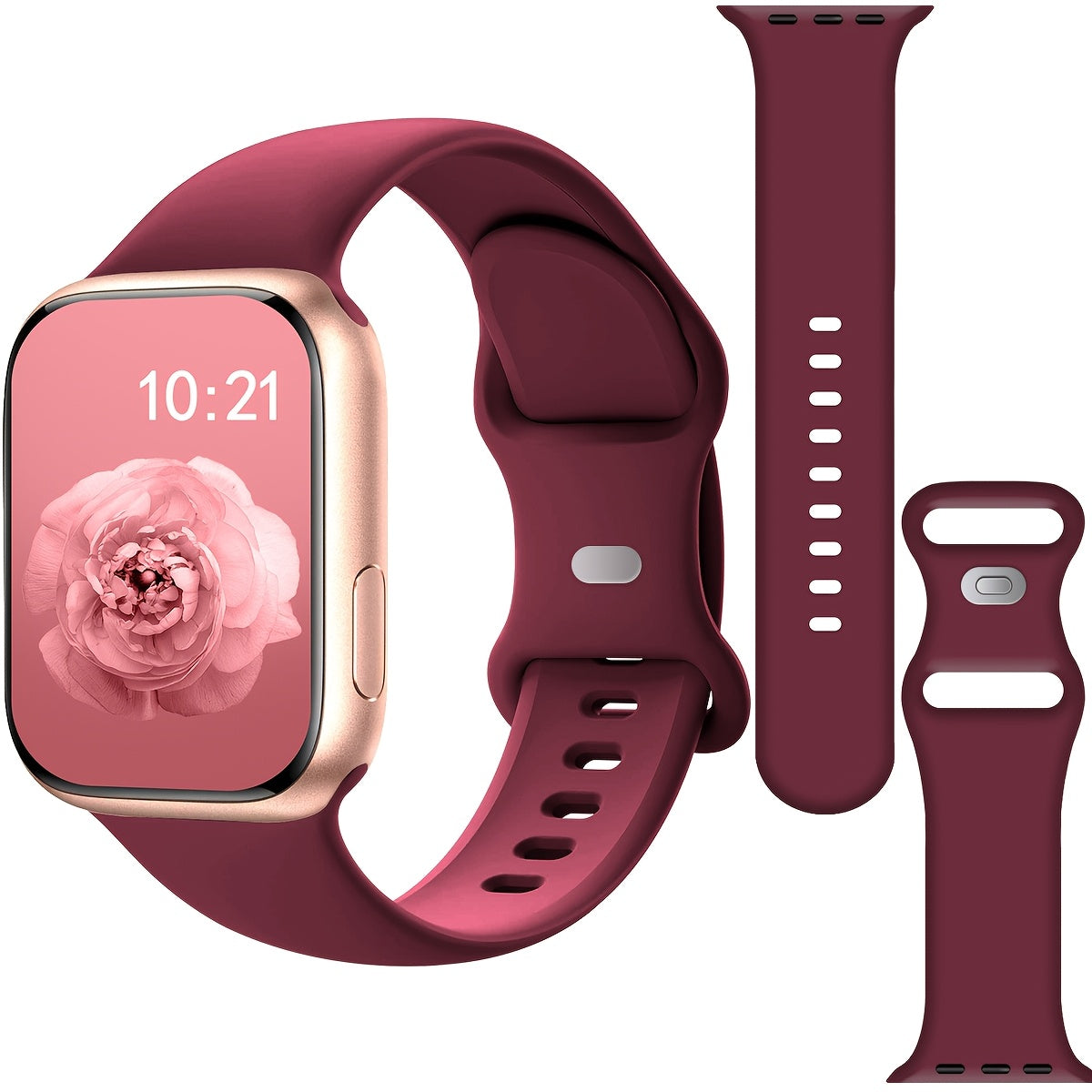Waterproof Silicone Sport Watch Band with Floral Design for Apple Watch 38mm-49mm