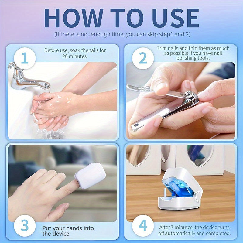 Portable Nail Care Device with Blue LED Light Rechargeable Low Voltage Odorless Compact Spa