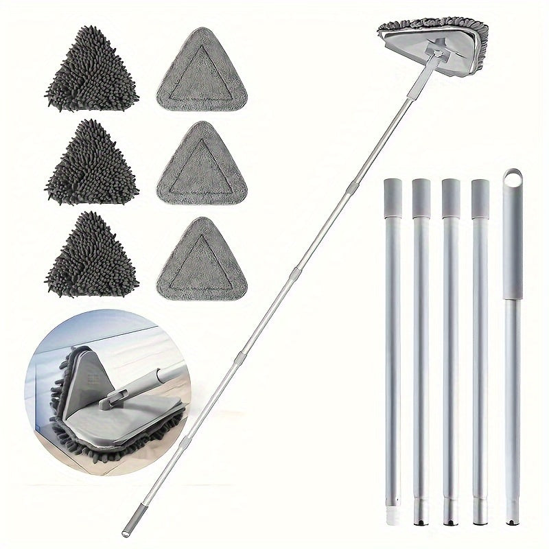 Triangle Wall and Ceiling Cleaning Mop Kit with 6 Pads, Adjustable Handle
