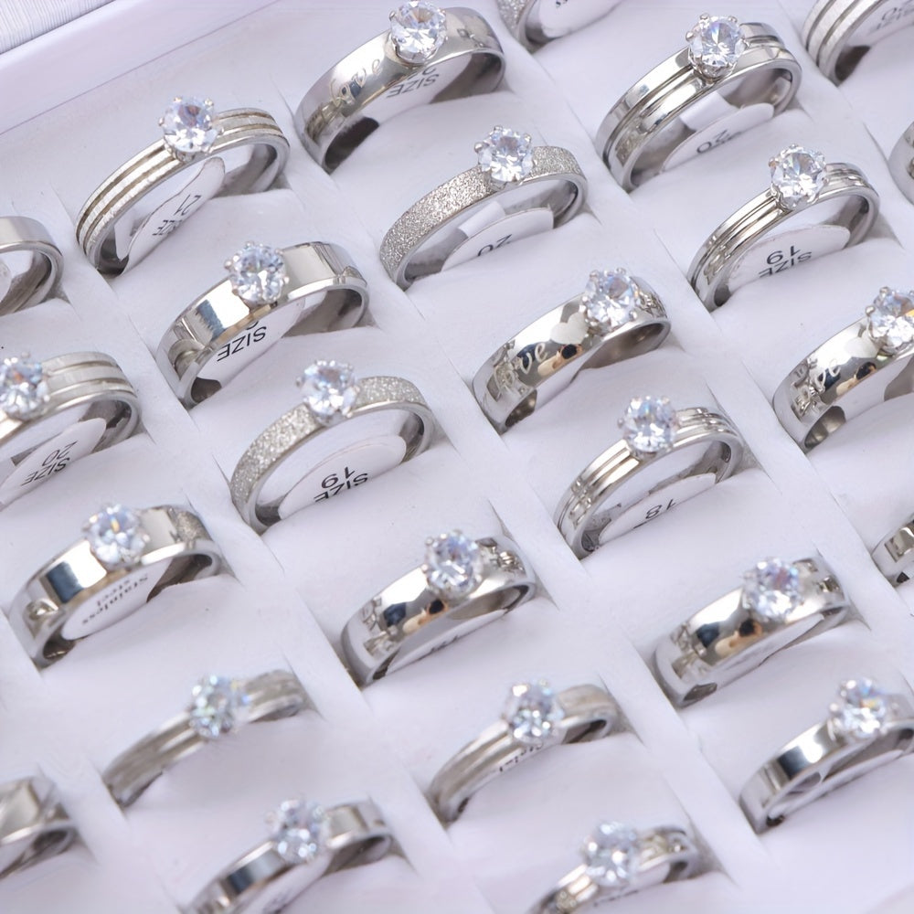 10pcs Women's Rhinestone Stainless Steel Rings Men Wedding Jewelry Accessories
