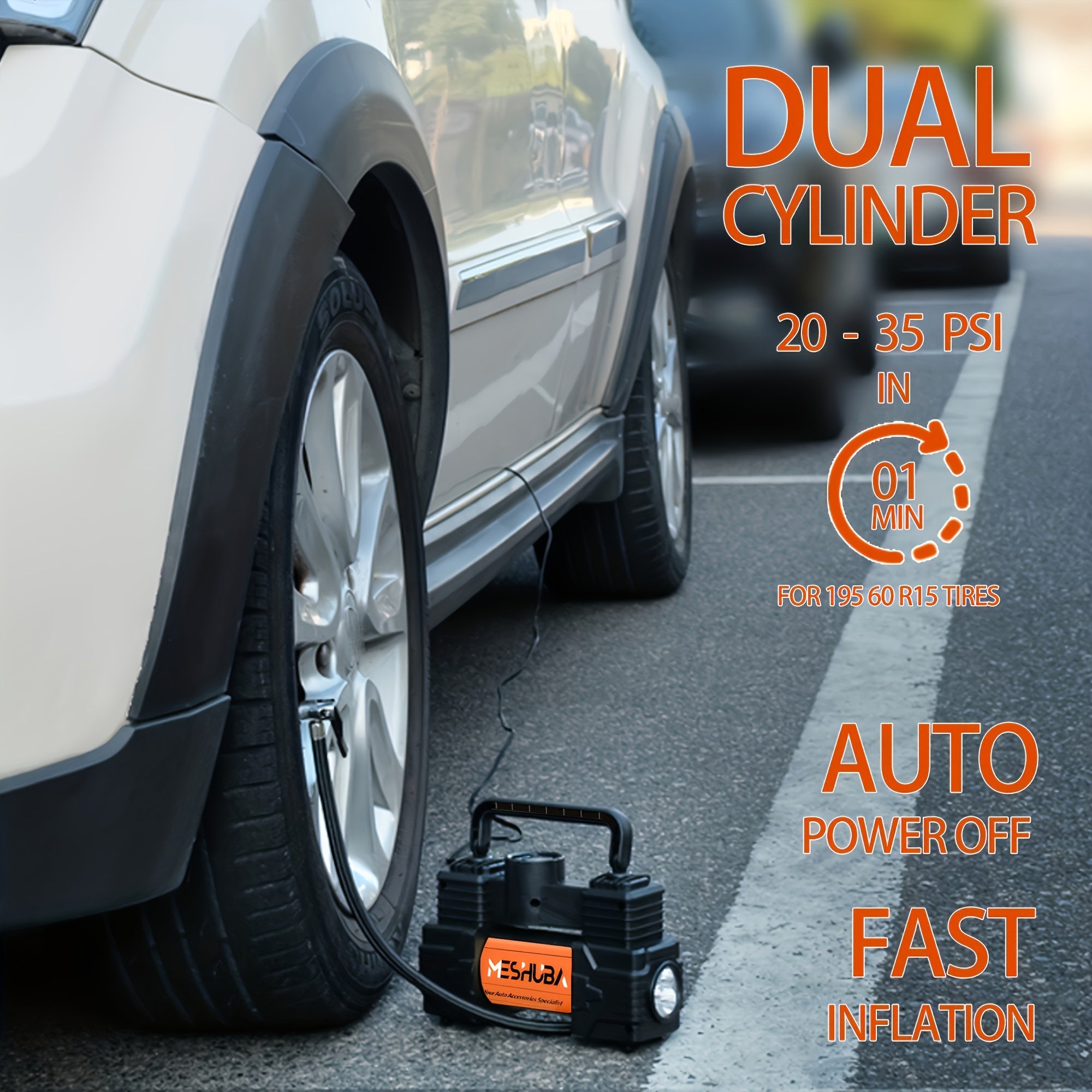 Portable 12V Tire Inflator Air Compressor with Digital Gauge 150PSI for Cars Bikes and Sports Balls in Orange
