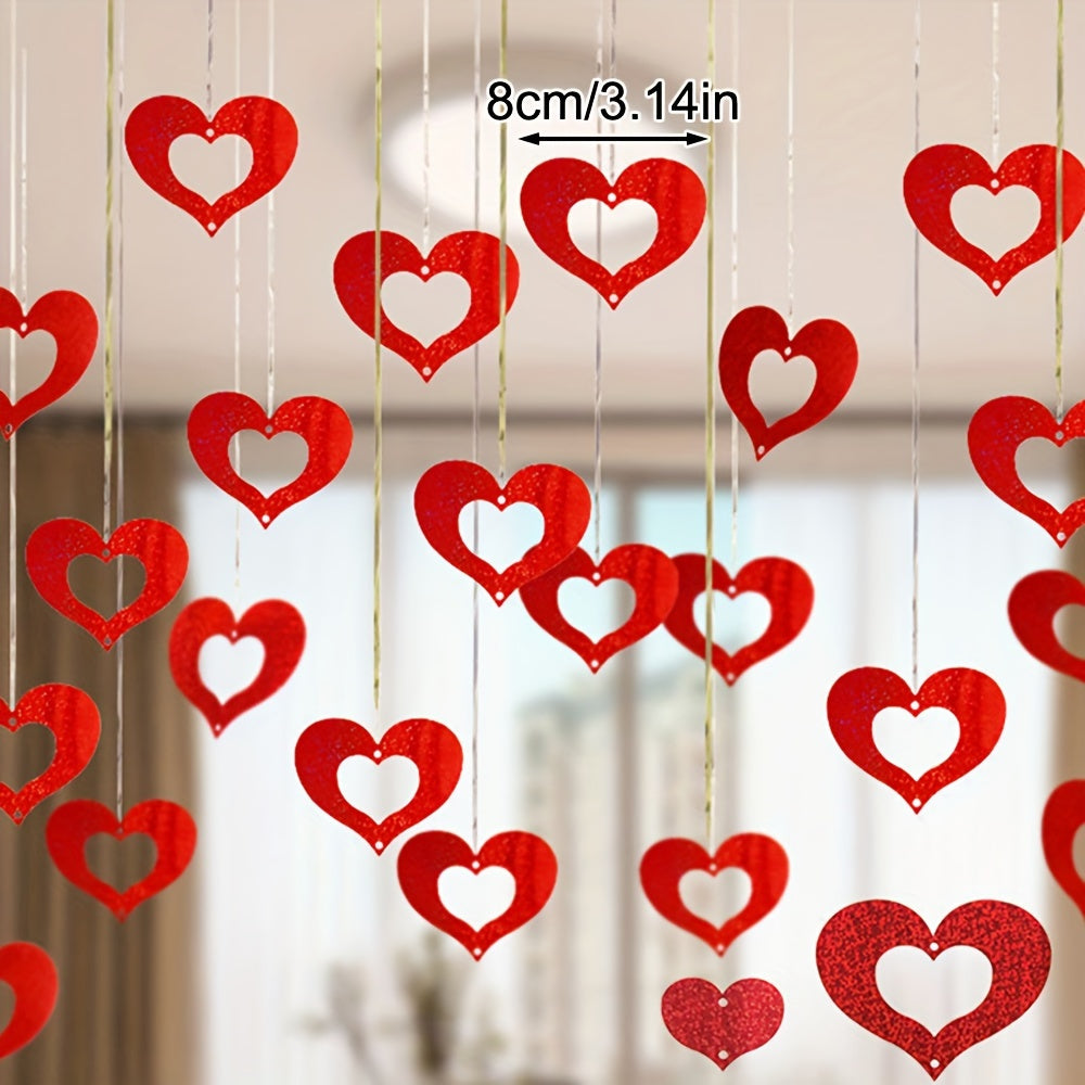70pcs Heart and Star Sequin Hanging Decorations for Weddings and Birthdays